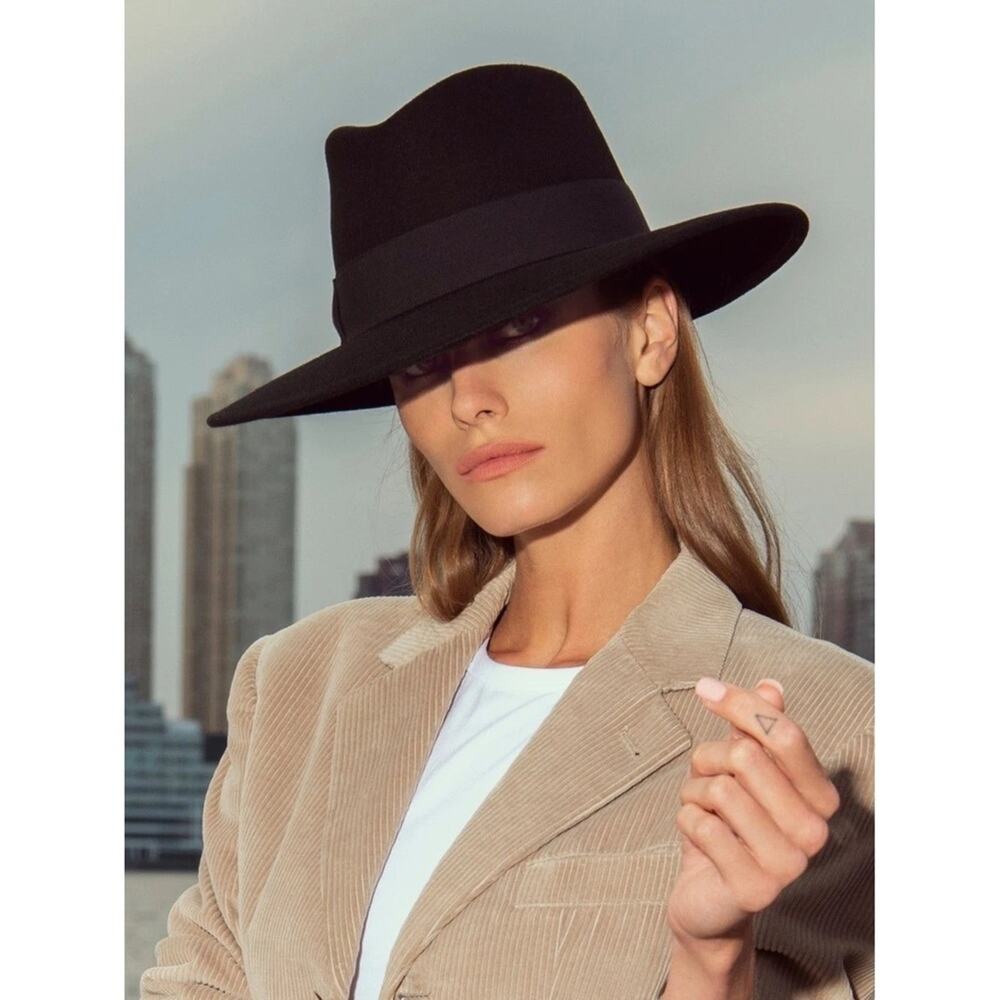 Patina The Lark Black Wool Wide Brim Fedora Hat Handcrafted in Ecuador Large - Picture 3 of 9